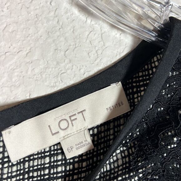 Ann Taylor LOFT Black Tweed Stripe Floral Sleeveless Sheath Dress Women's 6P‎ - Picture 5 of 9